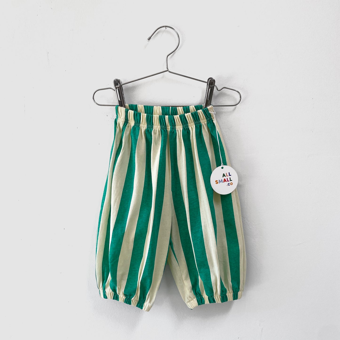 All Small Co Carousel Striped Pants Green White Stripes Balloon Sweatpants Comfortable Jersey Pull-on Elastic Waist