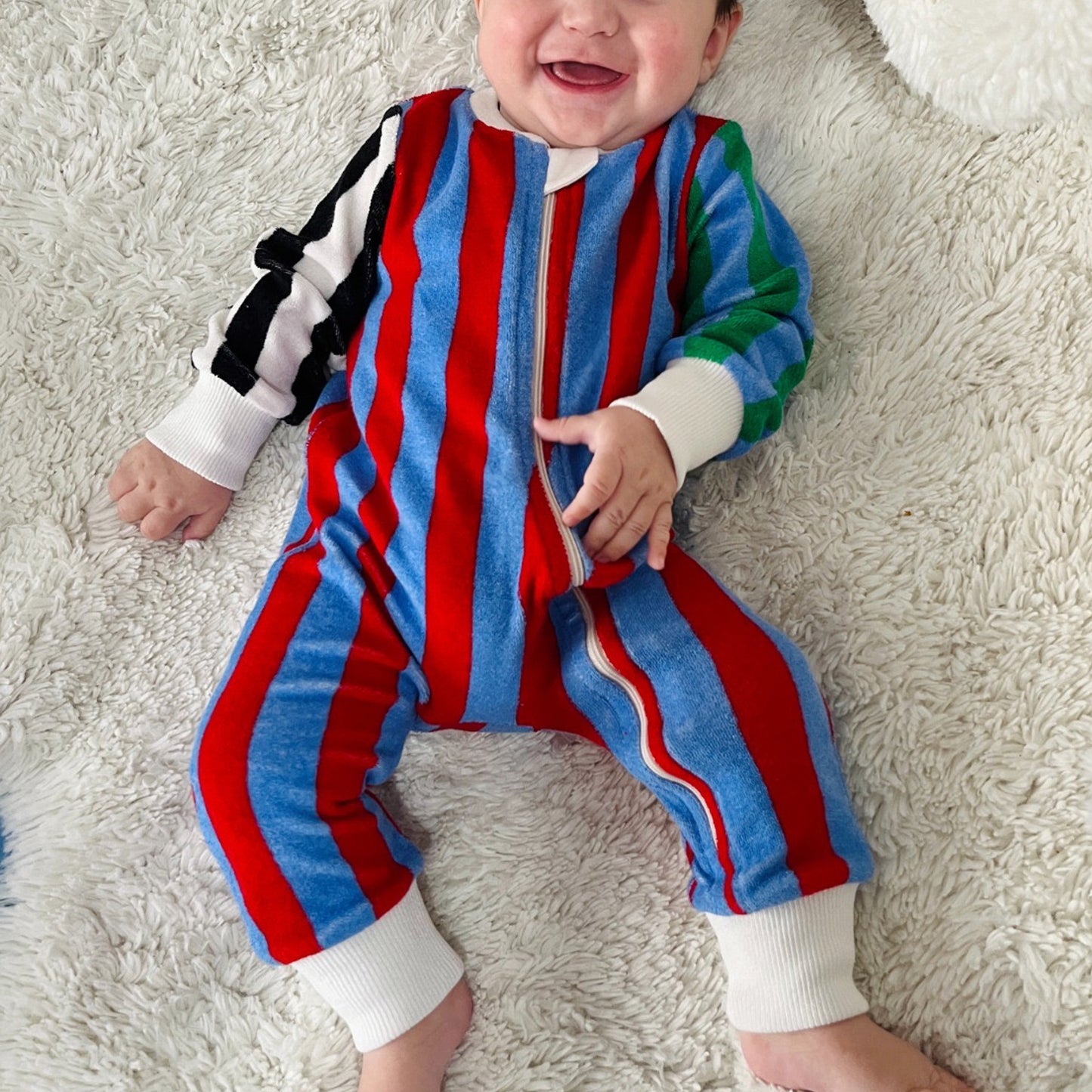 Terry Striped Zip Onesie