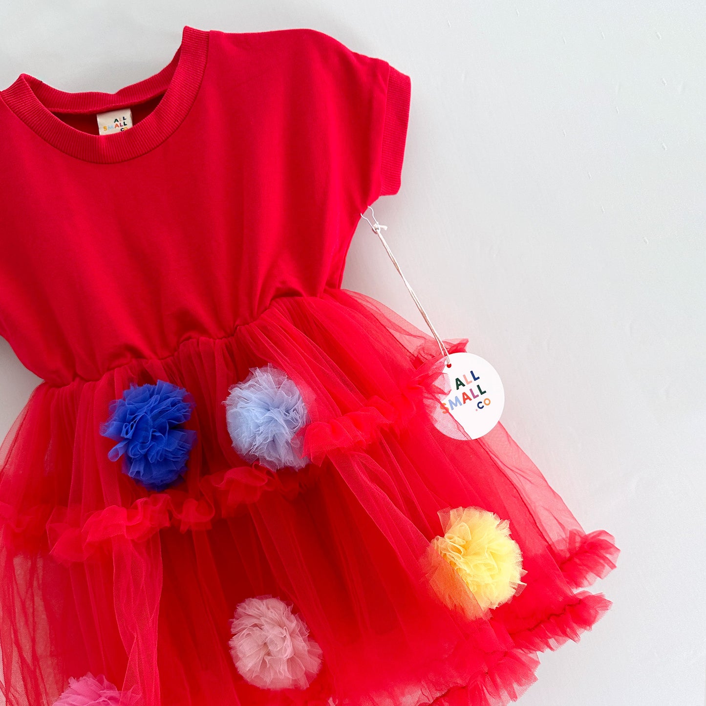 Cap Sleeve Pom Pom Crewneck Dress