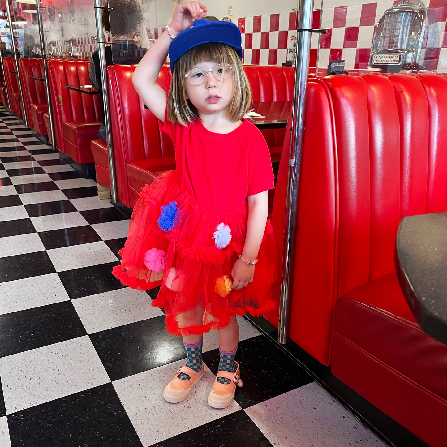 Cap Sleeve Pom Pom Crewneck Dress