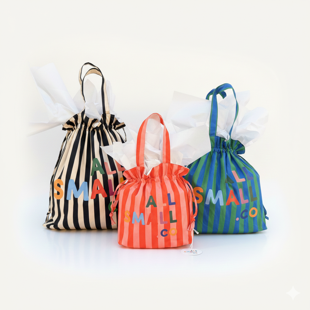 Gift Wrap in Cinched Cotton Tote