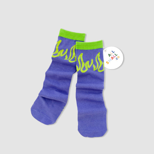 All Small Co Socks Flame Print Lime Green Fire Purple Lavender 90's Inspired Tube 