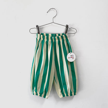 All Small Co Carousel Striped Pants Green White Stripes Balloon Sweatpants Comfortable Jersey Pull-on Elastic Waist