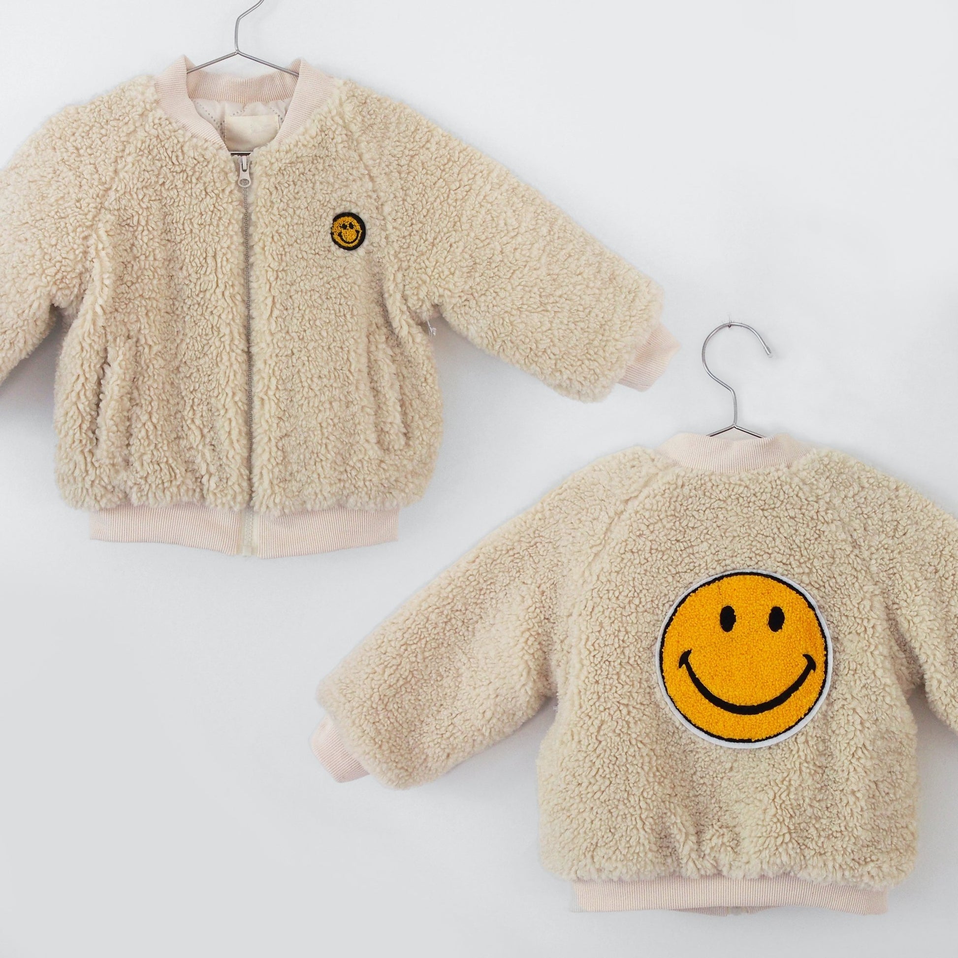 All Small Co Happy Face Jacket Fleece Smiley Patch Zip Up 